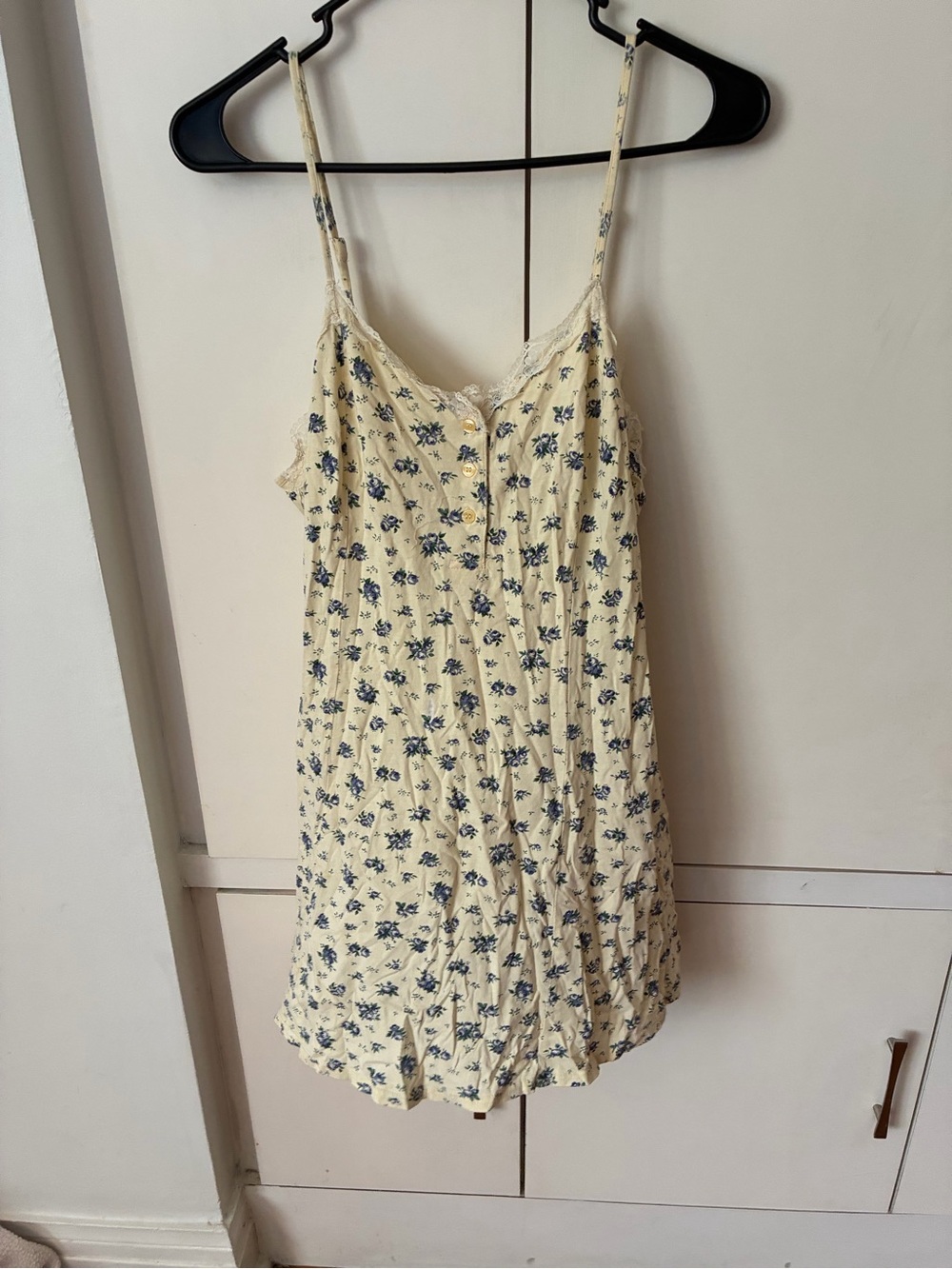 Victoria's Secret Cream Slip with Blue Floral Print